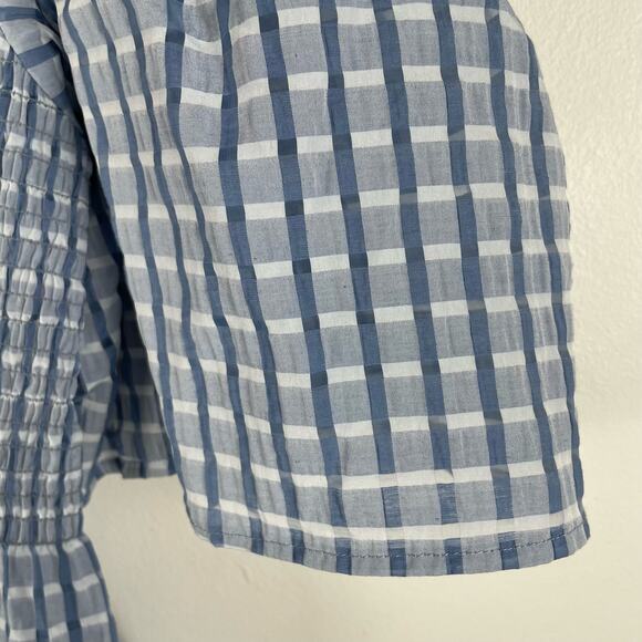 Anthropologie Stella Nova Penelope Smocked Blouse US 6 Blue Plaid Check Cutout - Picture 7 of 10